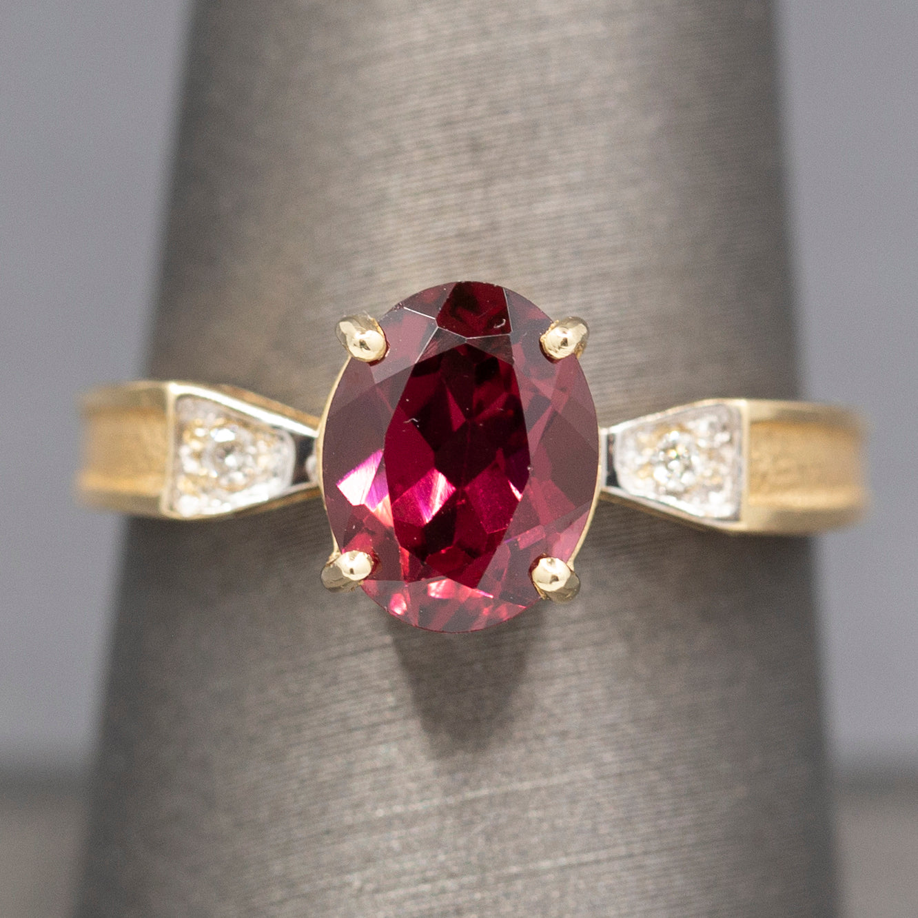  Ravishing Rhodolite Garnet and Diamond Accent Bow Ring in 14k Yellow Gold
