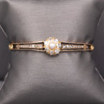 Victorian Dainty Pearl Old Mine & Rose Cut Diamond Bangle Bracelet in 10k Rose Gold