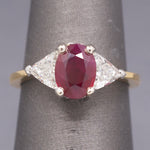 Classic Ruby and Trillion Cut Diamond Ring in 18k Yellow Gold