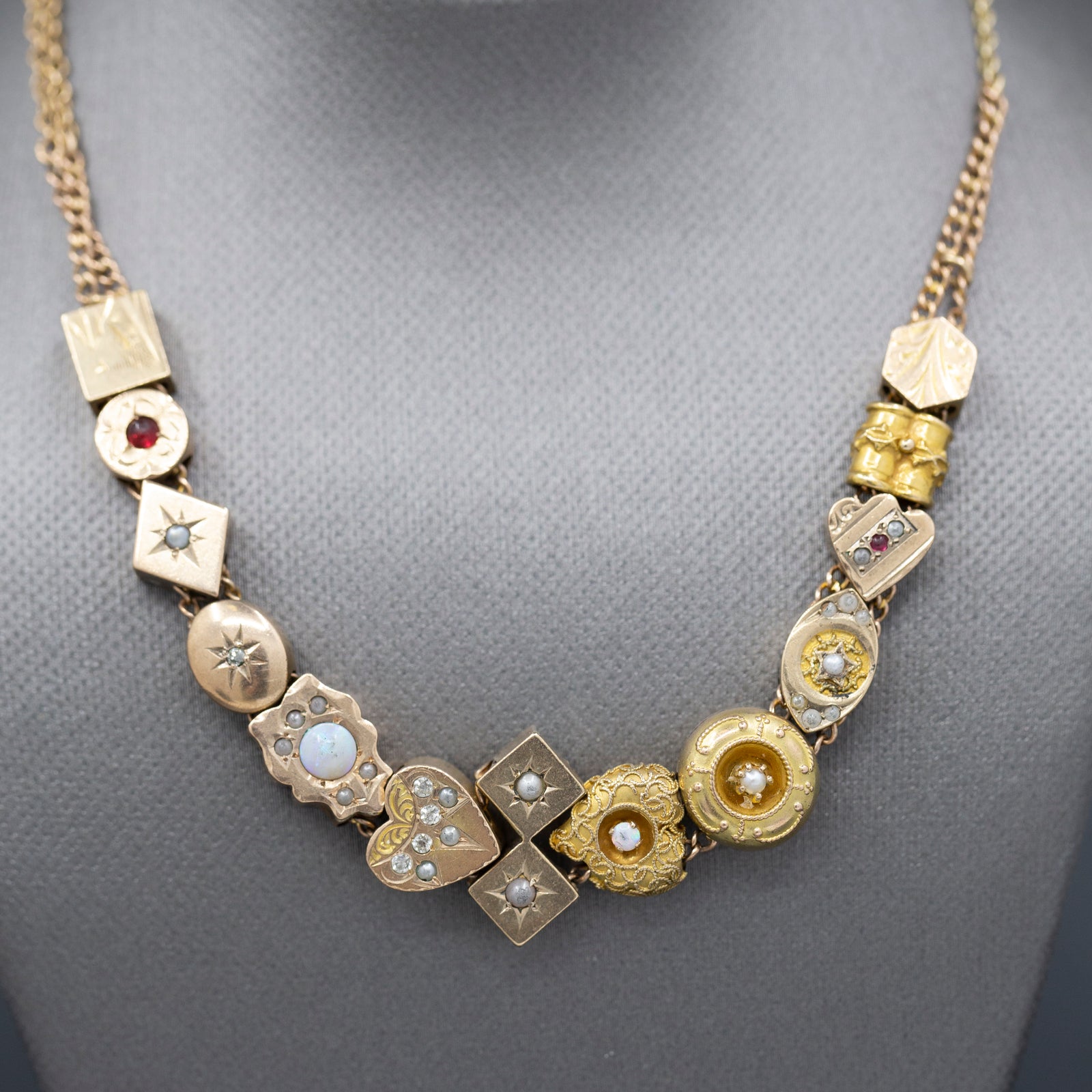 Antique Victorian Slide Charm Necklace in 14k Yellow Gold