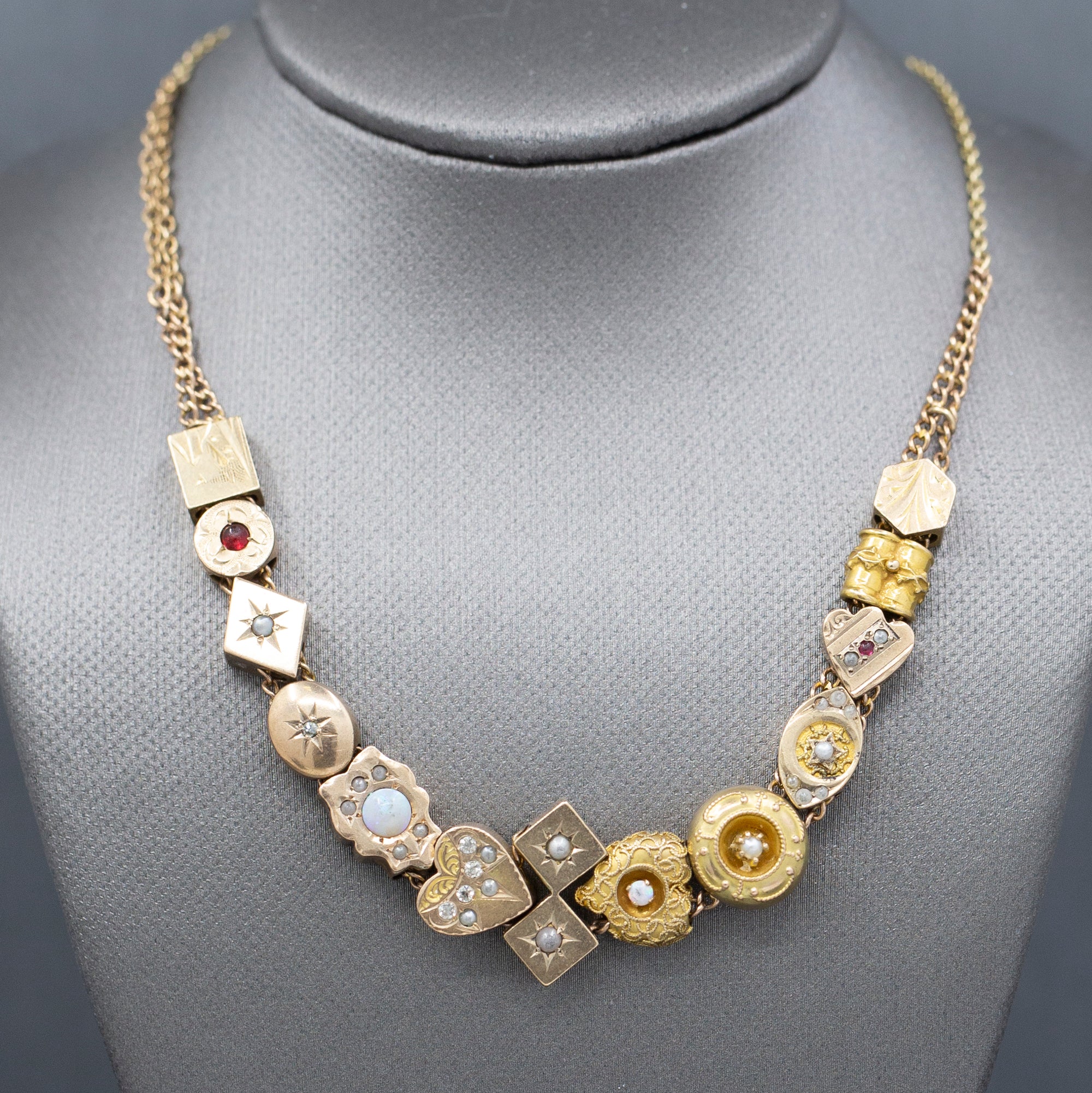 Antique Victorian Slide Charm Necklace in 14k Yellow Gold