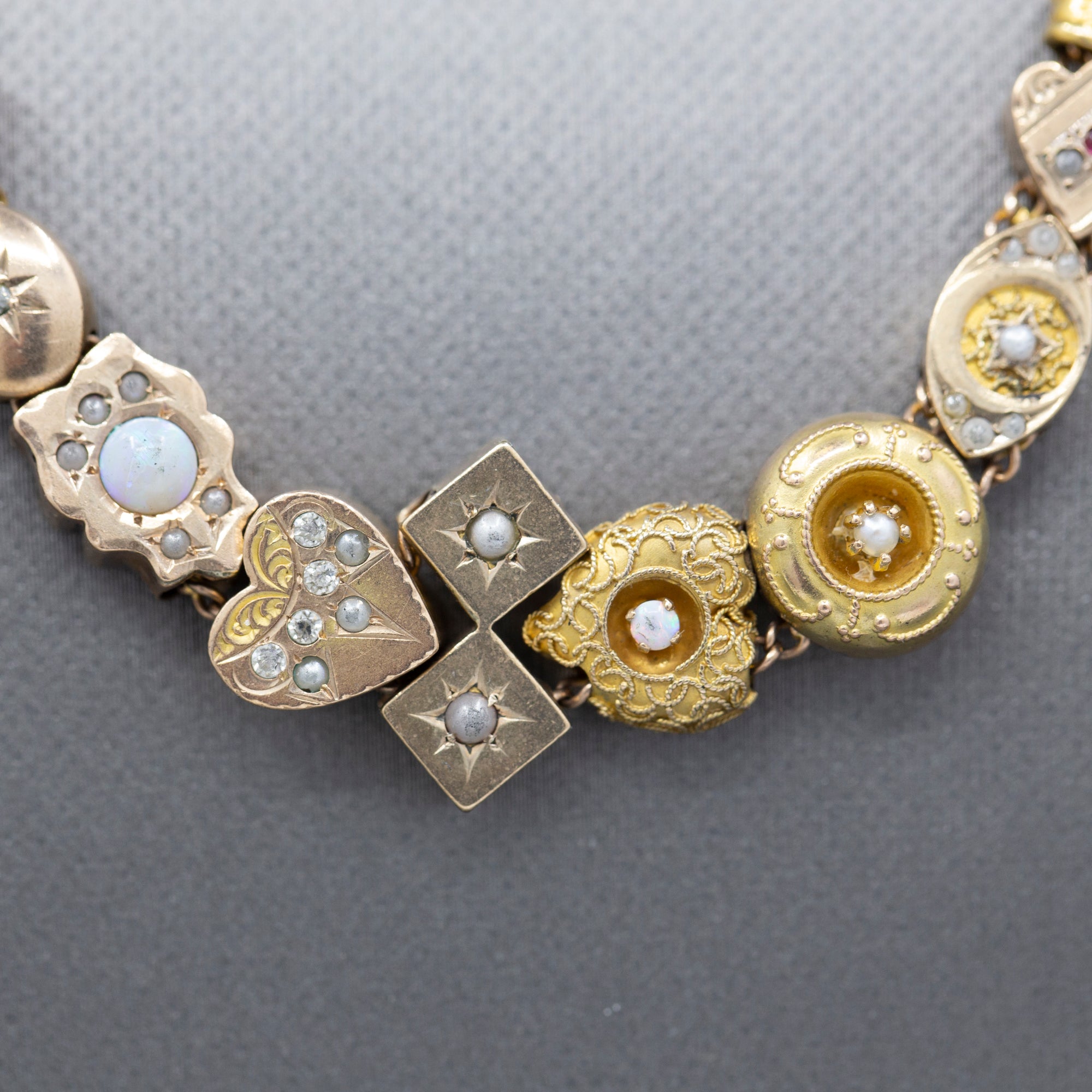 Antique Victorian Slide Charm Necklace in 14k Yellow Gold