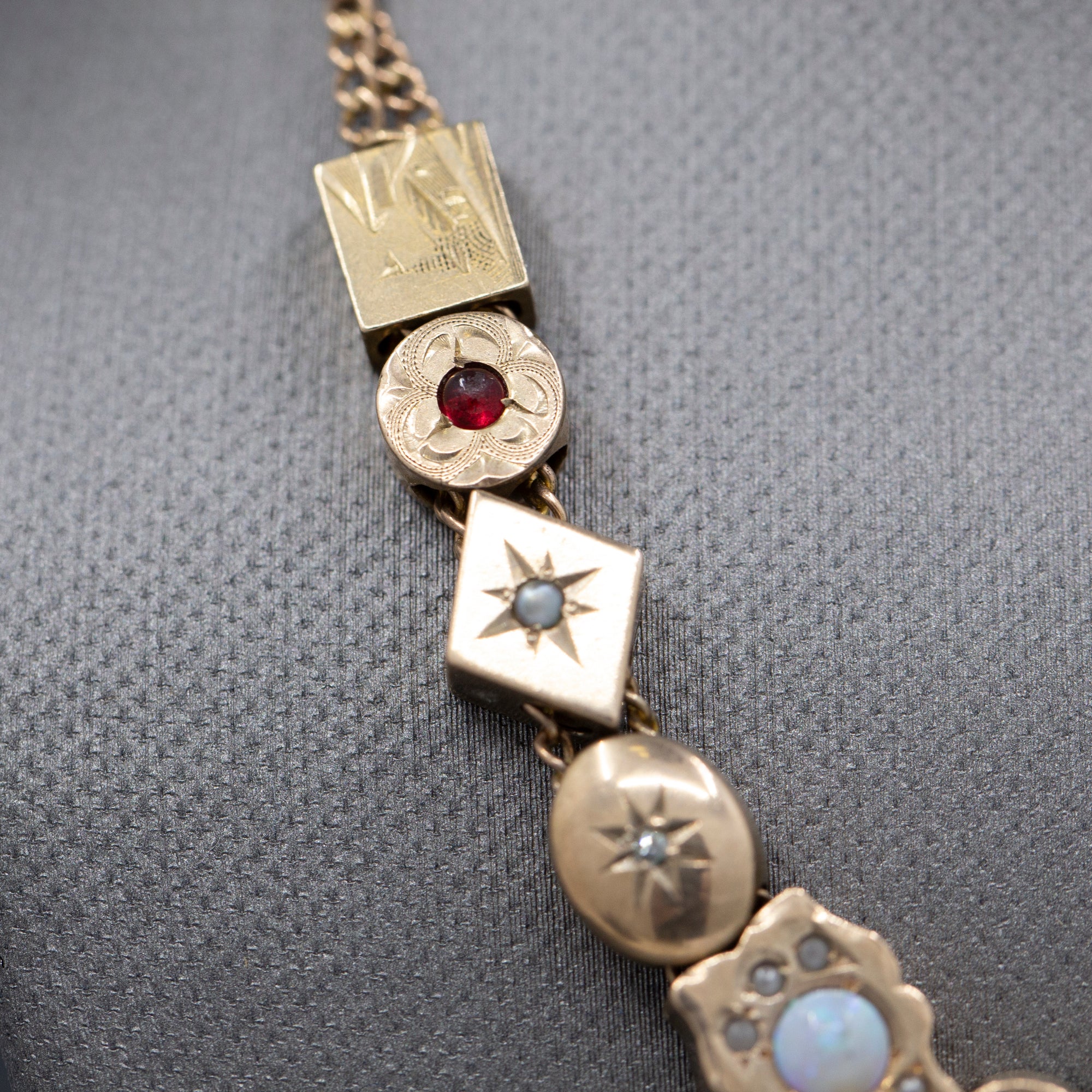 Antique Victorian Slide Charm Necklace in 14k Yellow Gold