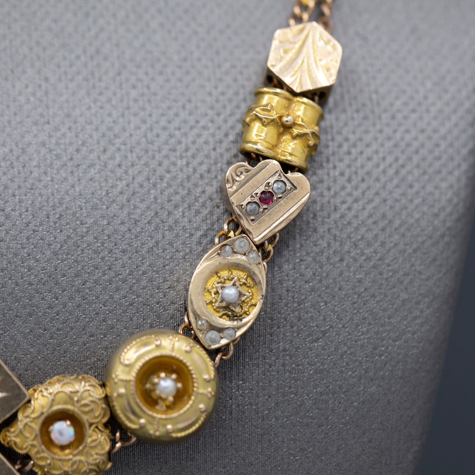 Antique Victorian Slide Charm Necklace in 14k Yellow Gold