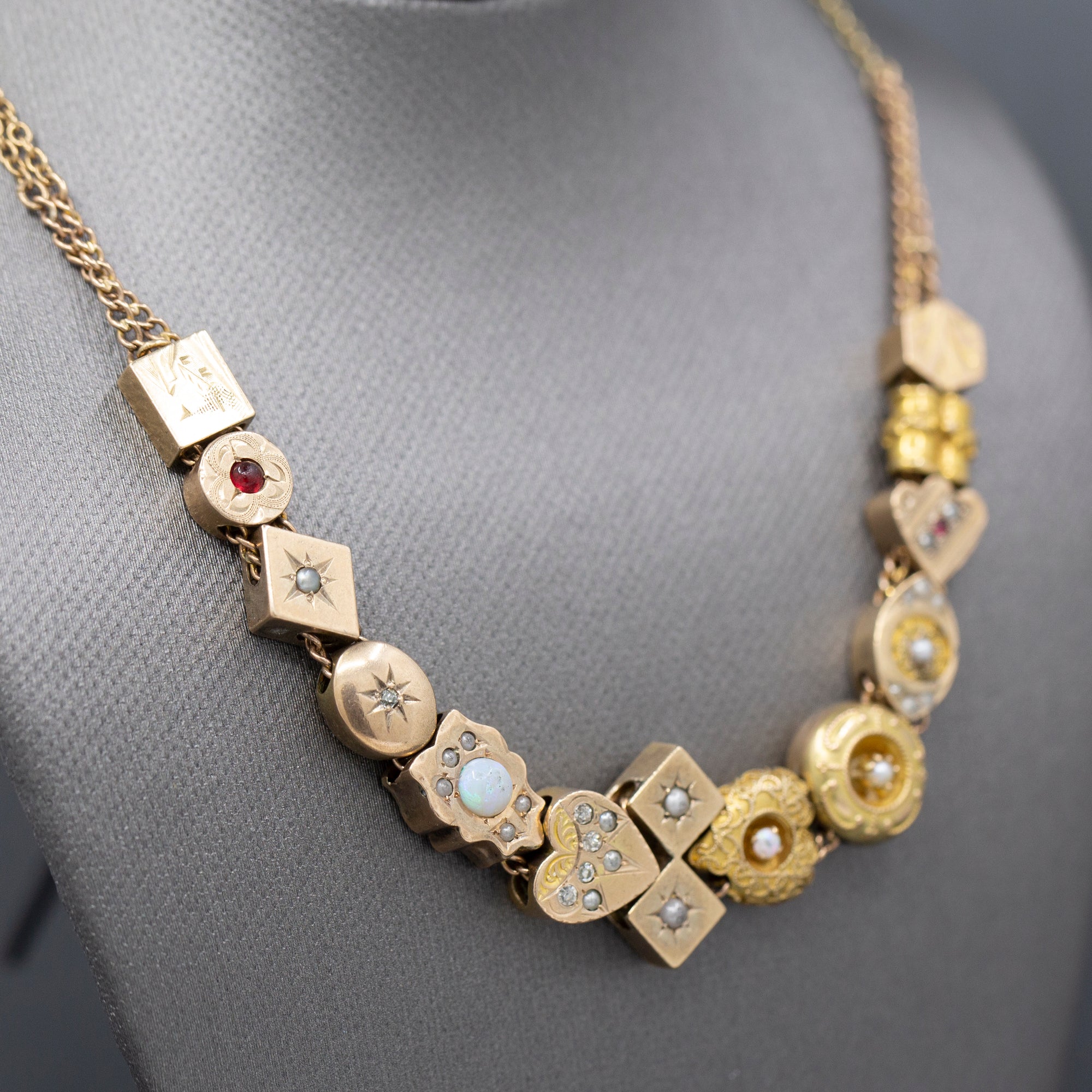 Antique Victorian Slide Charm Necklace in 14k Yellow Gold