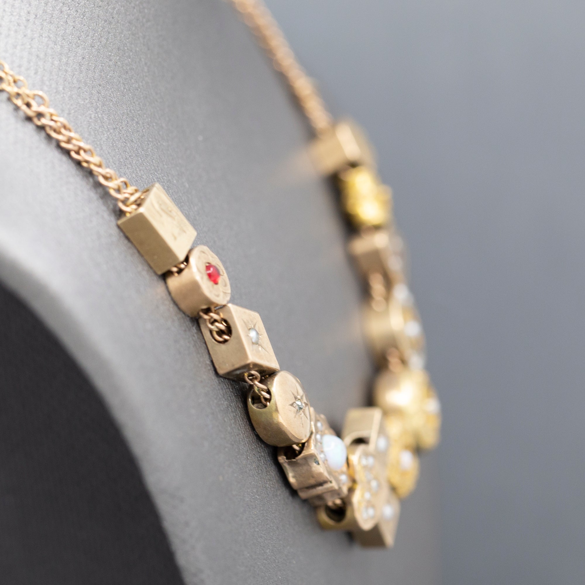 Antique Victorian Slide Charm Necklace in 14k Yellow Gold