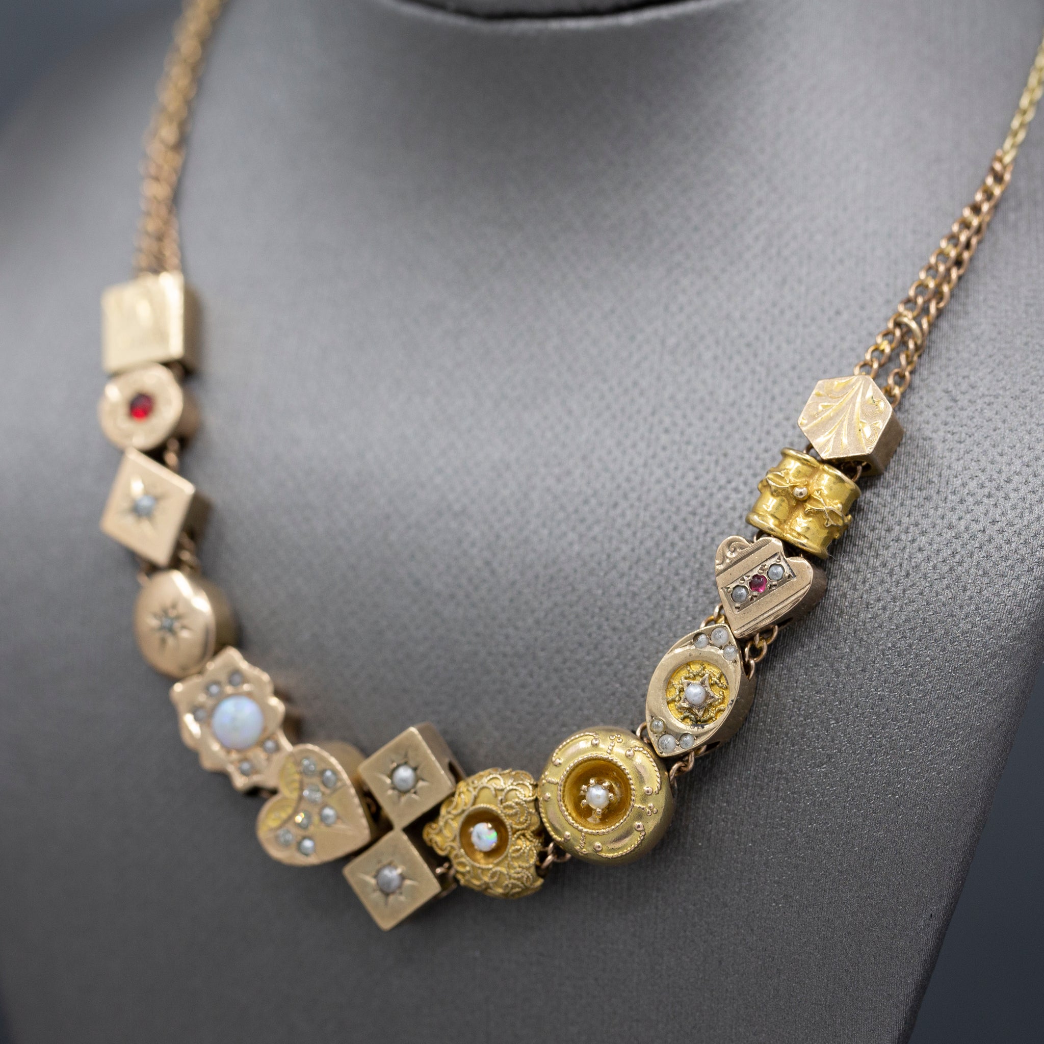 Antique Victorian Slide Charm Necklace in 14k Yellow Gold