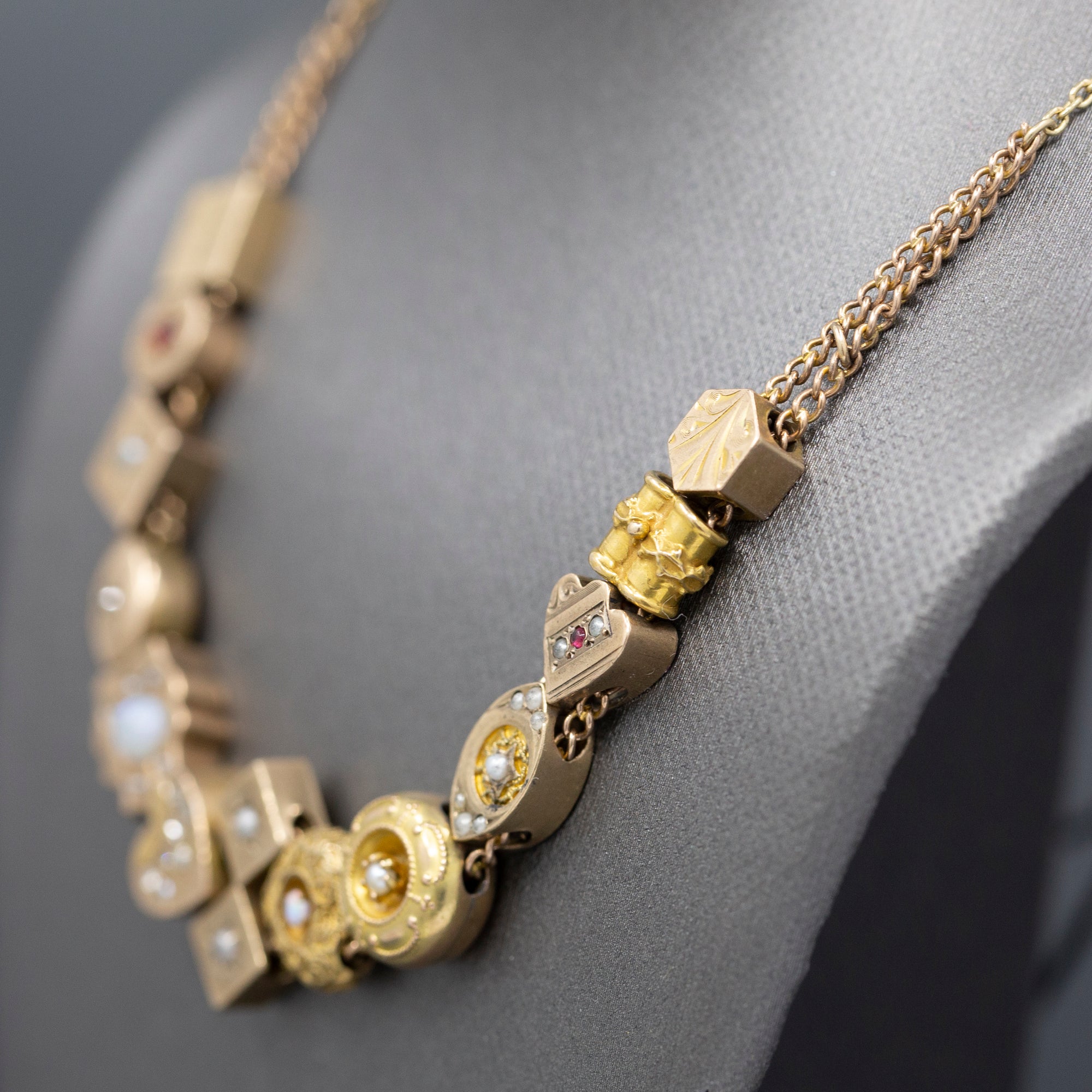 Antique Victorian Slide Charm Necklace in 14k Yellow Gold