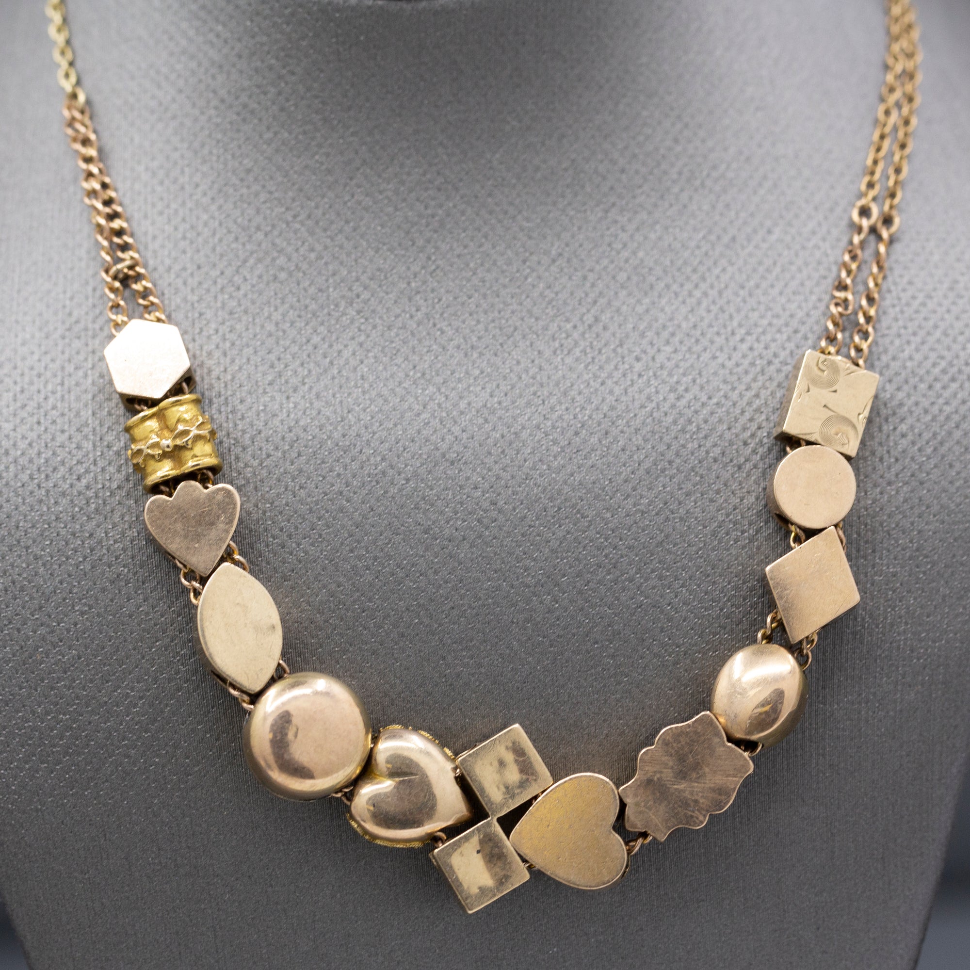 Antique Victorian Slide Charm Necklace in 14k Yellow Gold