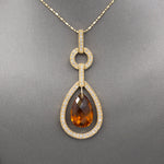 Outstanding Citrine Briolette and Diamond Frame Pendant Necklace in 14k Yellow Gold