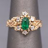Victorian Oval Cut Emerald and Old Mine Cut Diamond Ring in Rosy Gold