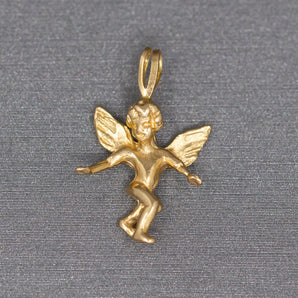 Small Cherub Angel Winged Fairy Pendant Charm in 14k Yellow Gold