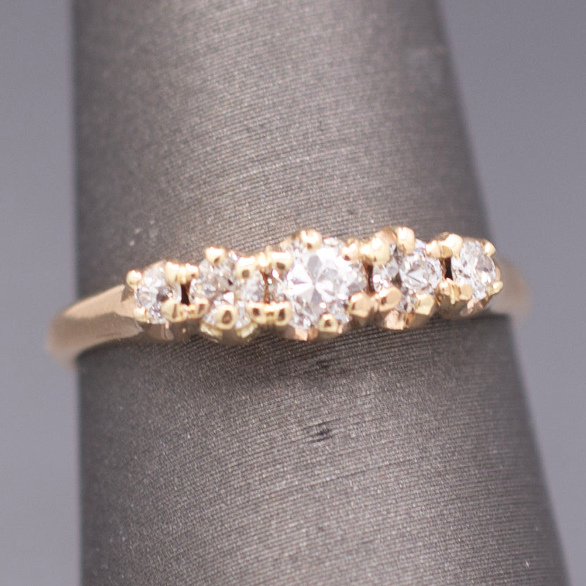 Victorian Old European Cut Diamond Five Stone Wedding Band Ring in 14k Yellow Gold