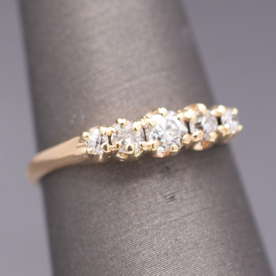 Victorian Old European Cut Diamond Five Stone Wedding Band Ring in 14k Yellow Gold