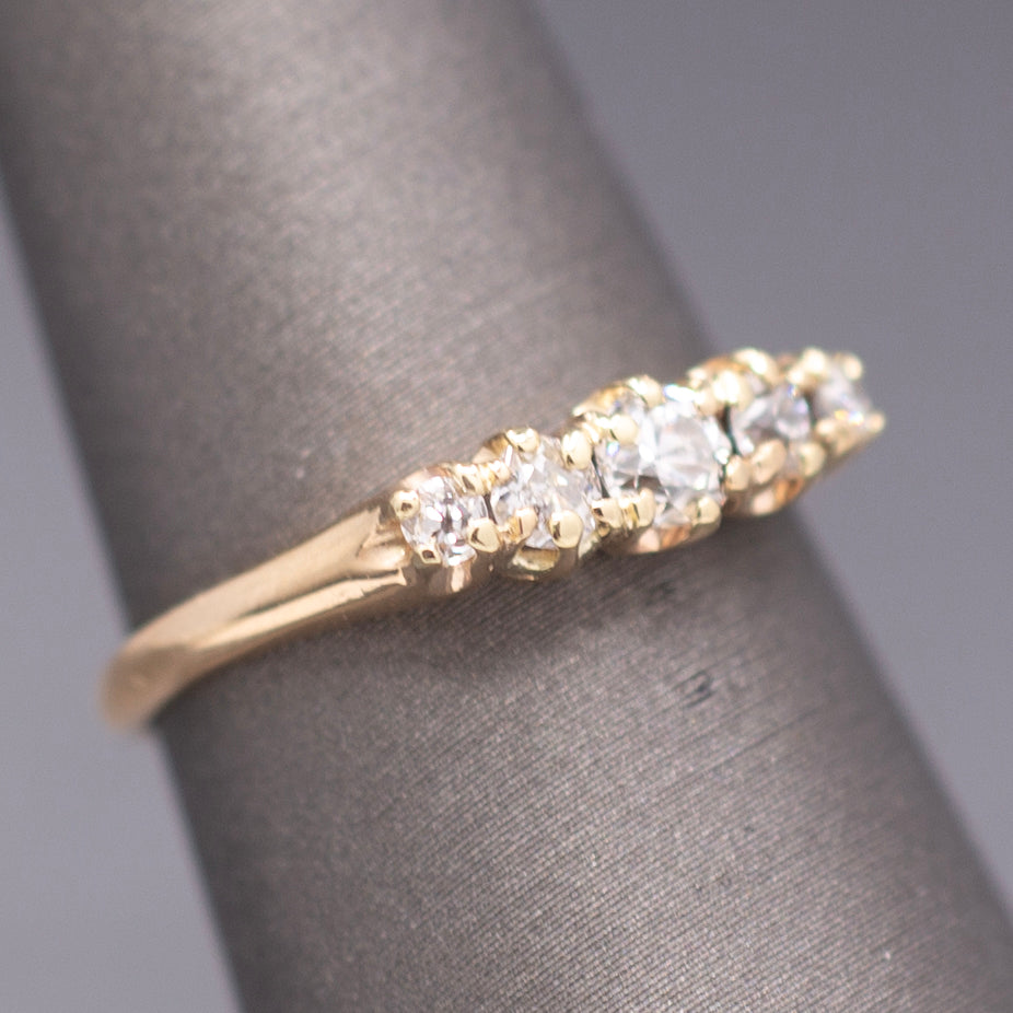 Victorian Old European Cut Diamond Five Stone Wedding Band Ring in 14k Yellow Gold