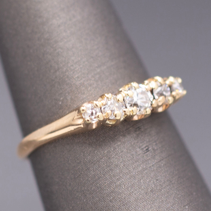 Victorian Old European Cut Diamond Five Stone Wedding Band Ring in 14k Yellow Gold