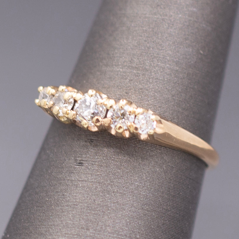 Victorian Old European Cut Diamond Five Stone Wedding Band Ring in 14k Yellow Gold