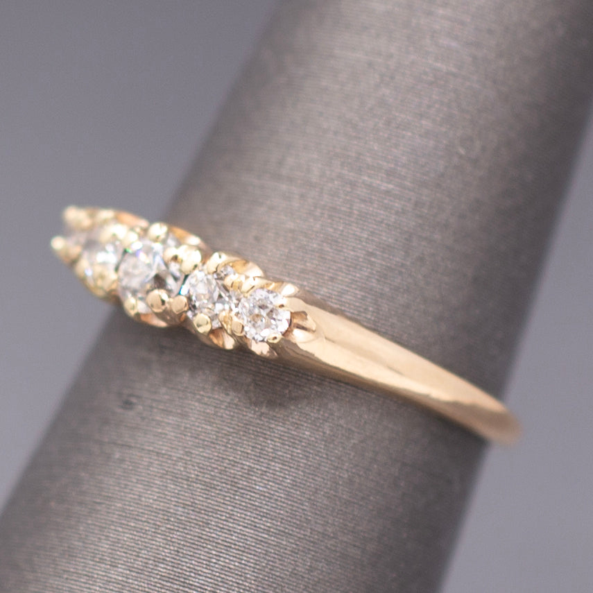 Victorian Old European Cut Diamond Five Stone Wedding Band Ring in 14k Yellow Gold