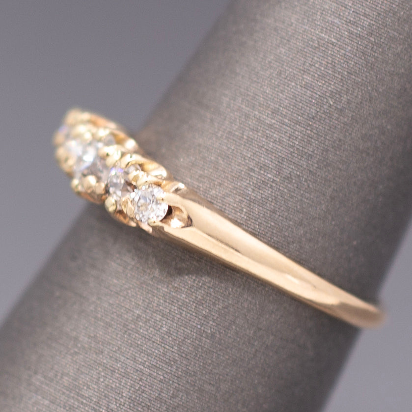 Victorian Old European Cut Diamond Five Stone Wedding Band Ring in 14k Yellow Gold
