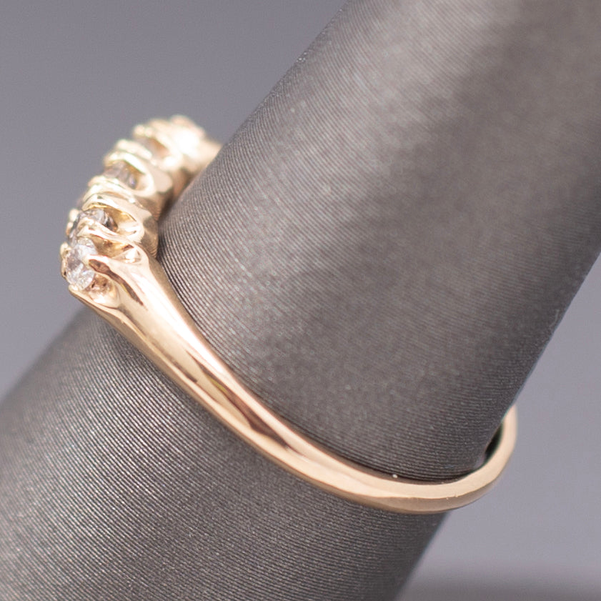 Victorian Old European Cut Diamond Five Stone Wedding Band Ring in 14k Yellow Gold