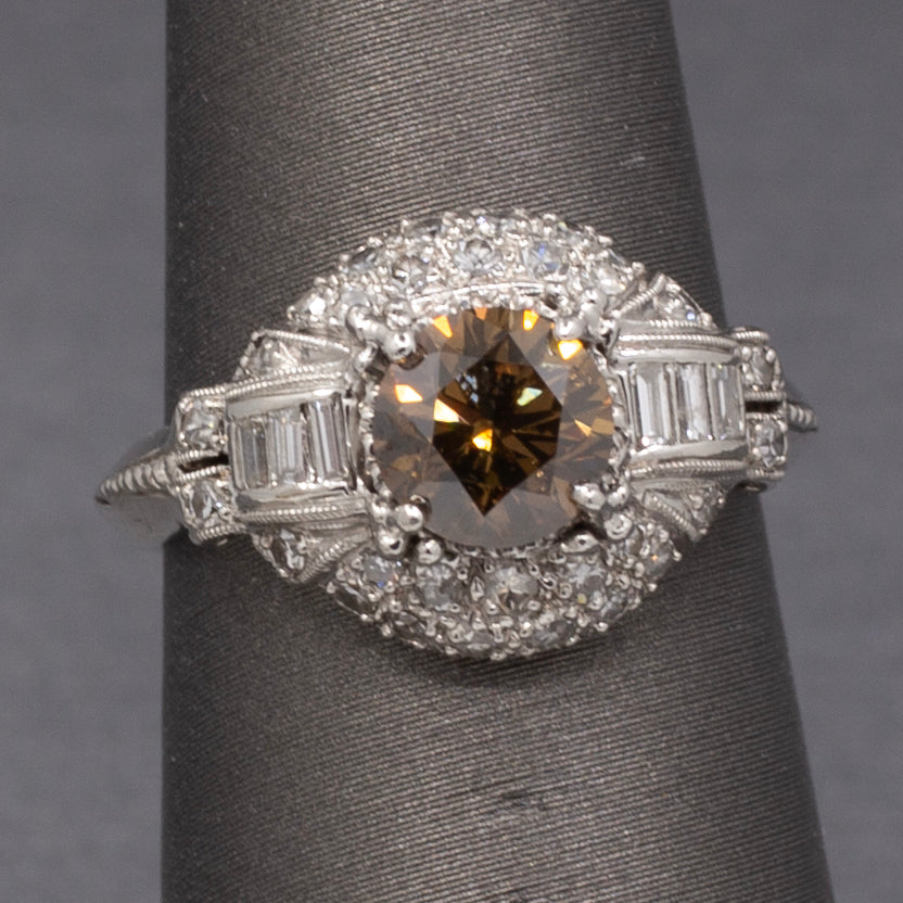 Exquisite Fancy Brown Diamond Art Deco Engagement Ring in Platinum