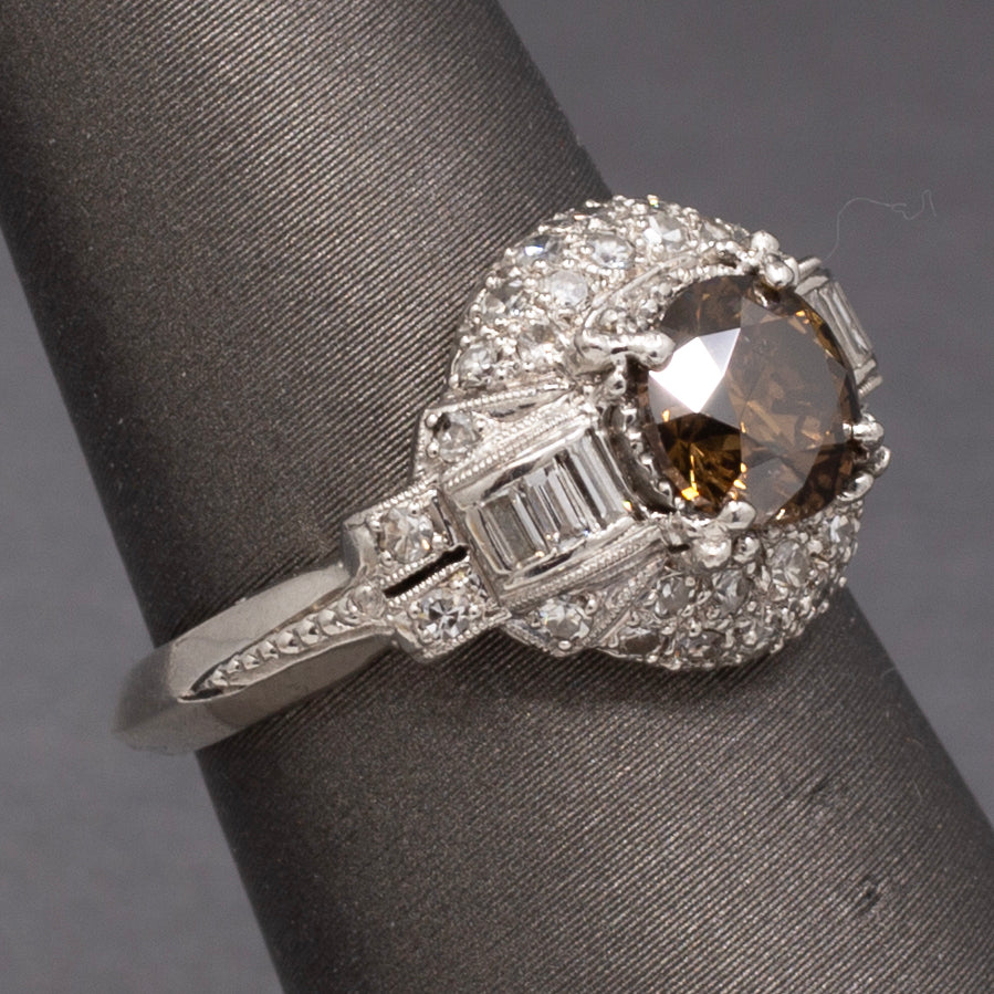 Exquisite Fancy Brown Diamond Art Deco Engagement Ring in Platinum