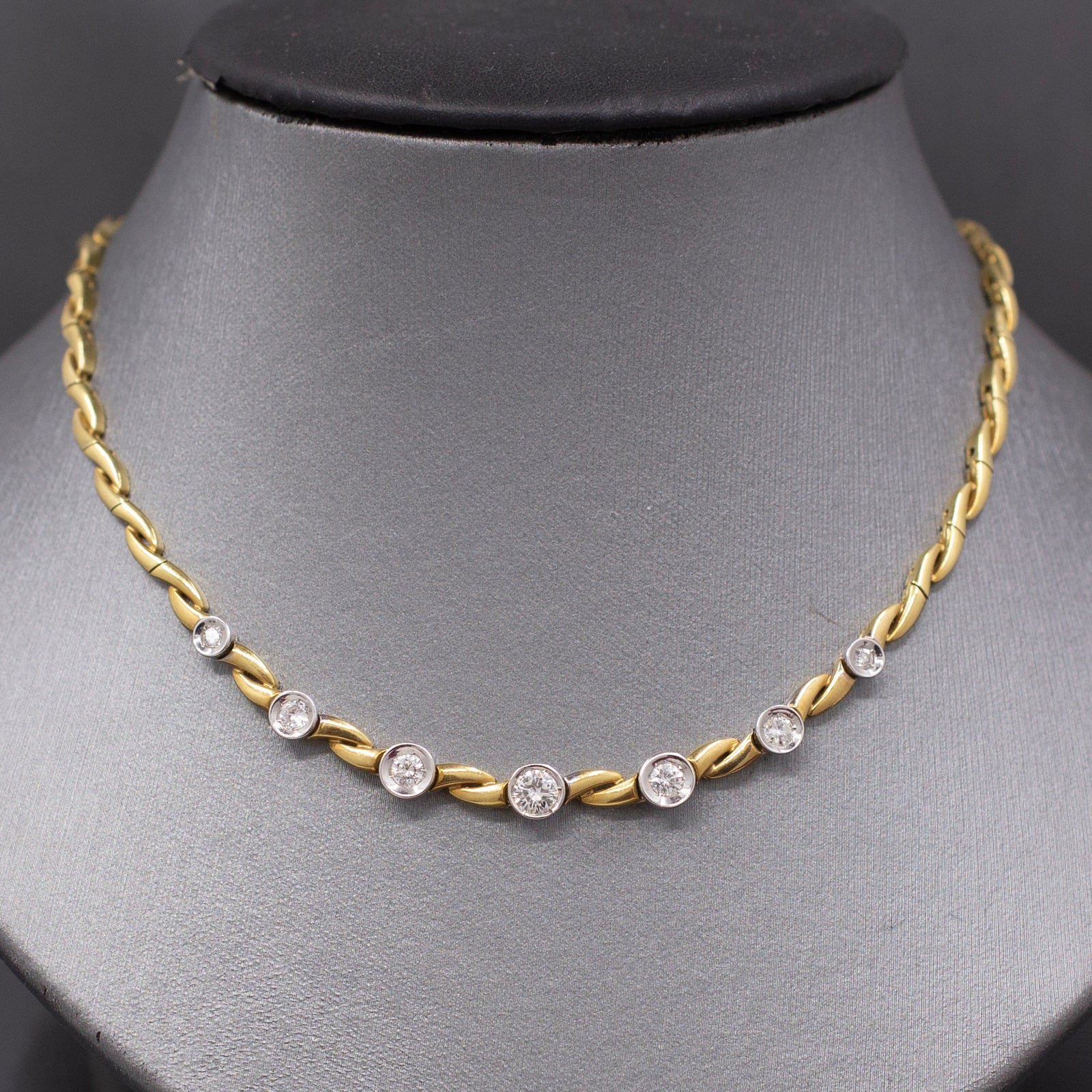 Sexy Bezel Set Diamond Necklace in 18k Yellow and White Gold 17"