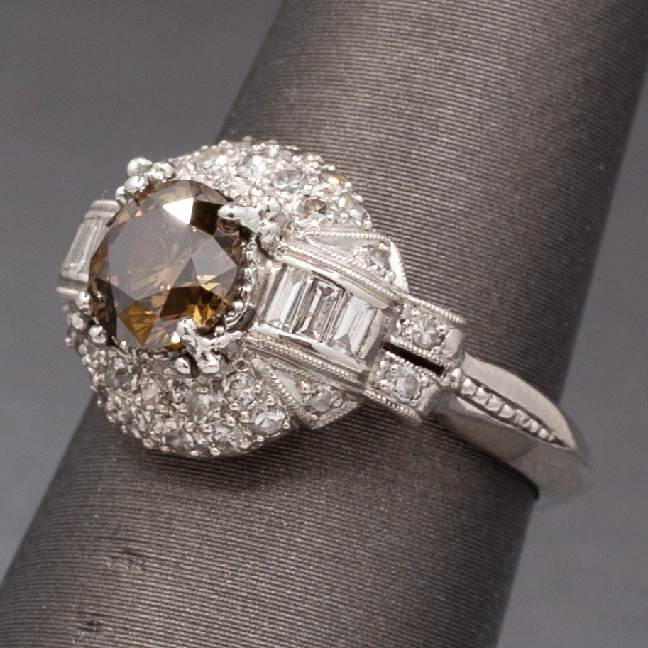 Exquisite Fancy Brown Diamond Art Deco Engagement Ring in Platinum
