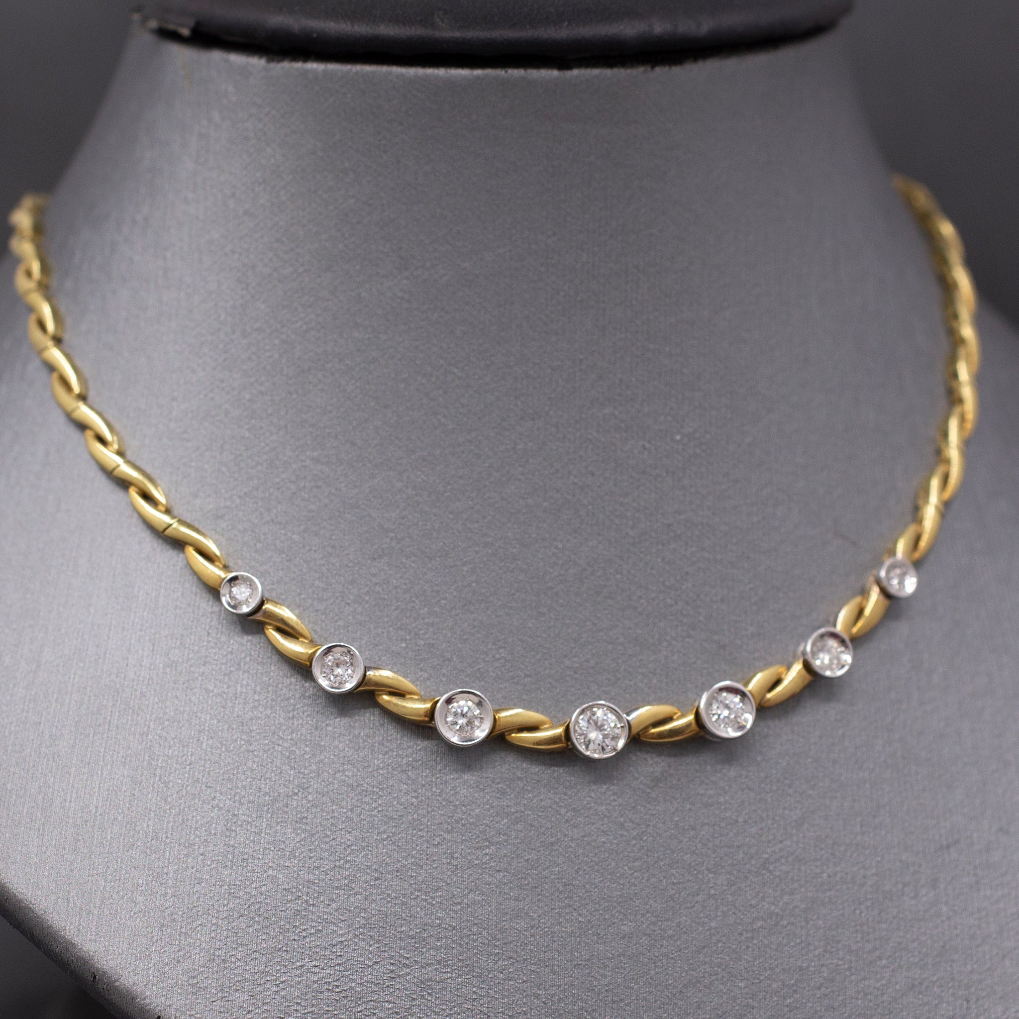 Sexy Bezel Set Diamond Necklace in 18k Yellow and White Gold 17"