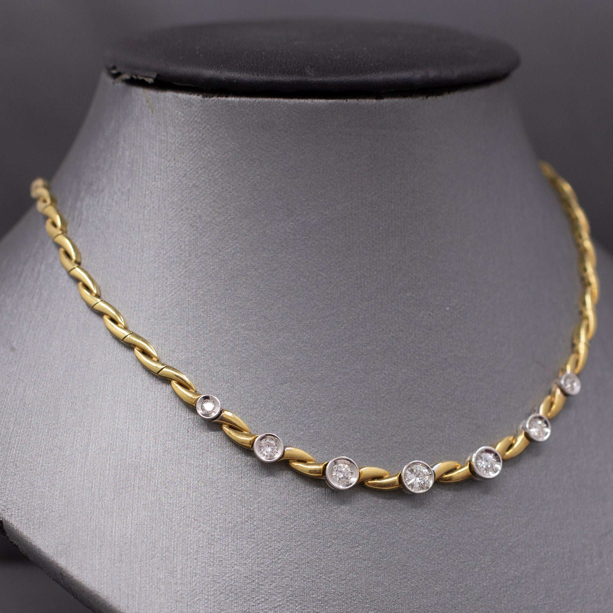 Sexy Bezel Set Diamond Necklace in 18k Yellow and White Gold 17"