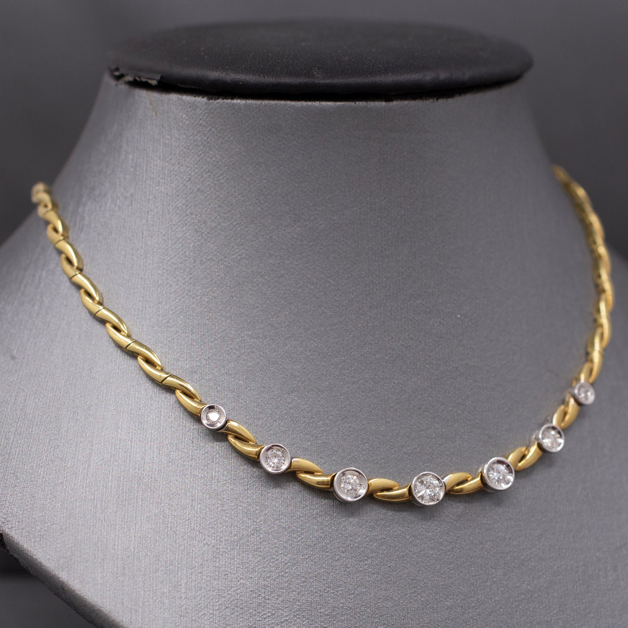 Sexy Bezel Set Diamond Necklace in 18k Yellow and White Gold 17"