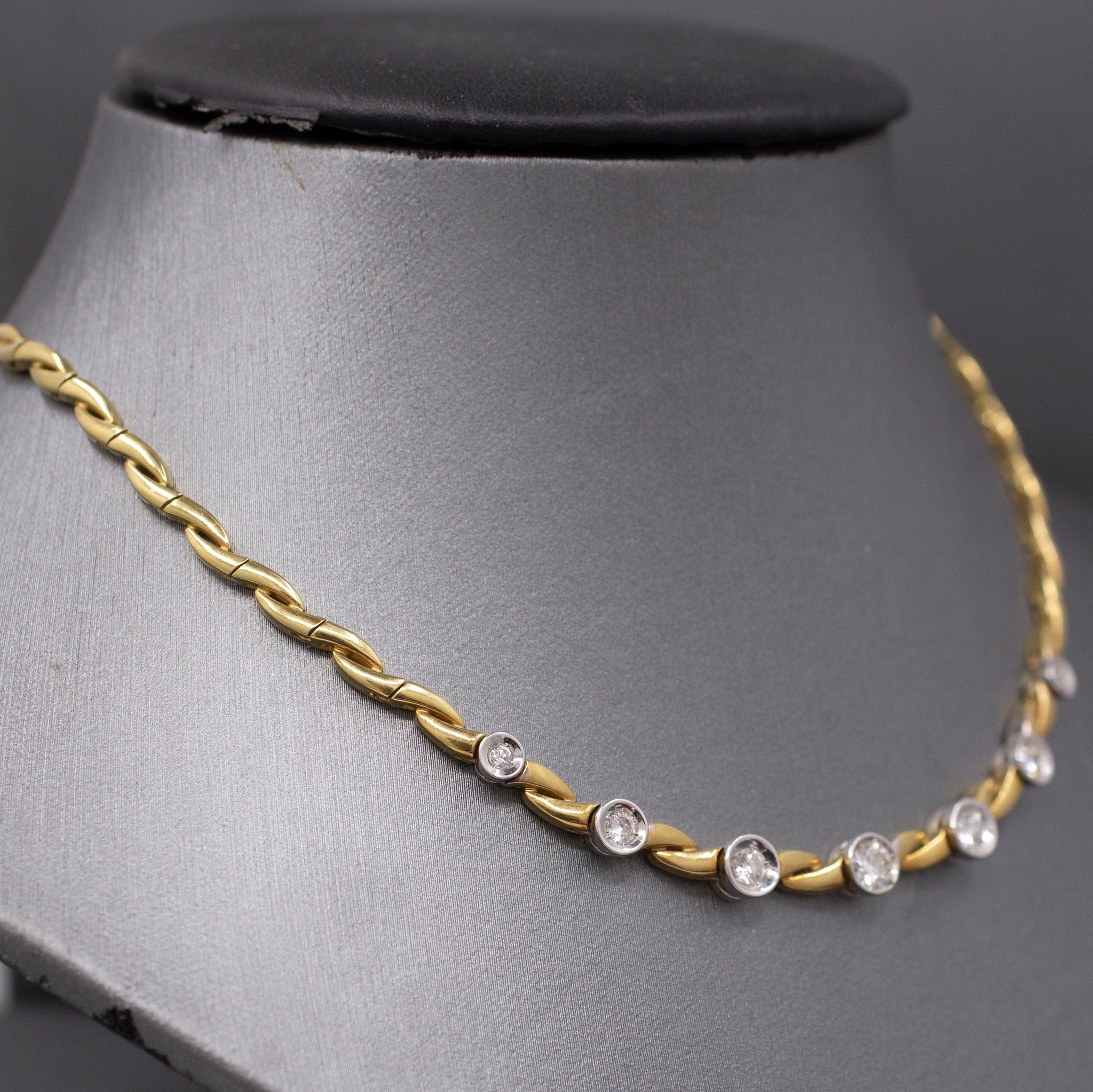 Sexy Bezel Set Diamond Necklace in 18k Yellow and White Gold 17"