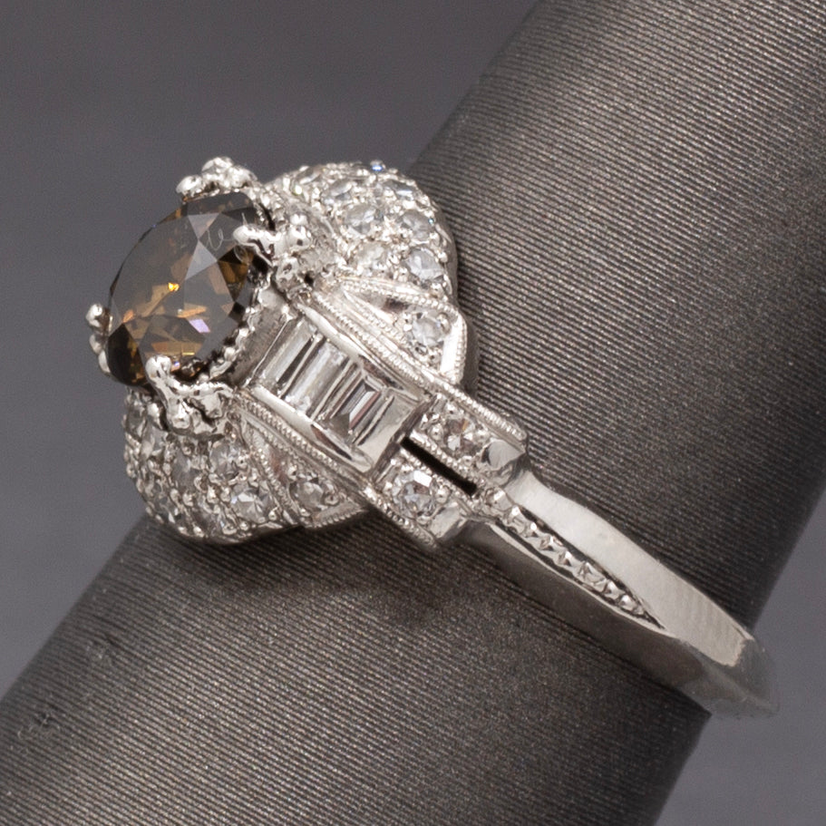 Exquisite Fancy Brown Diamond Art Deco Engagement Ring in Platinum