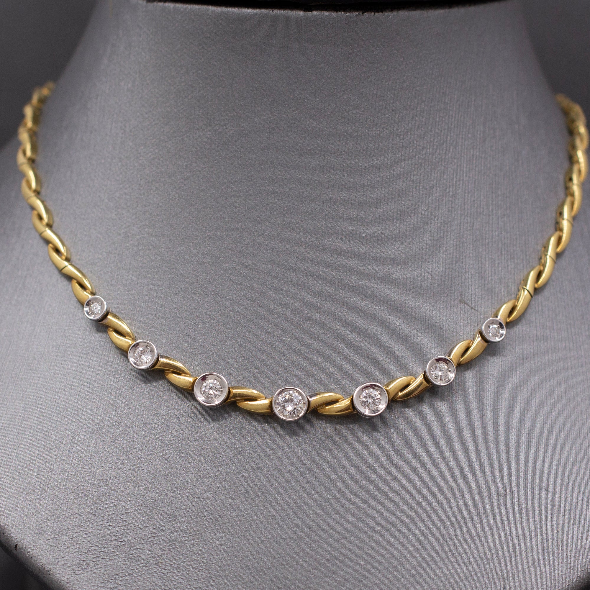 Sexy Bezel Set Diamond Necklace in 18k Yellow and White Gold 17"