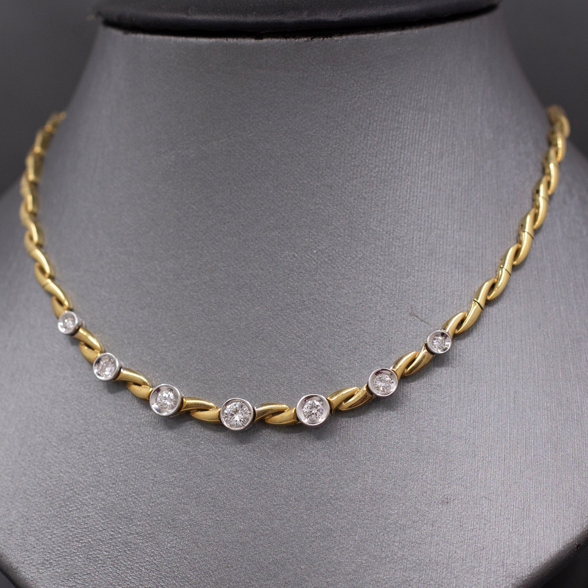 Sexy Bezel Set Diamond Necklace in 18k Yellow and White Gold 17"