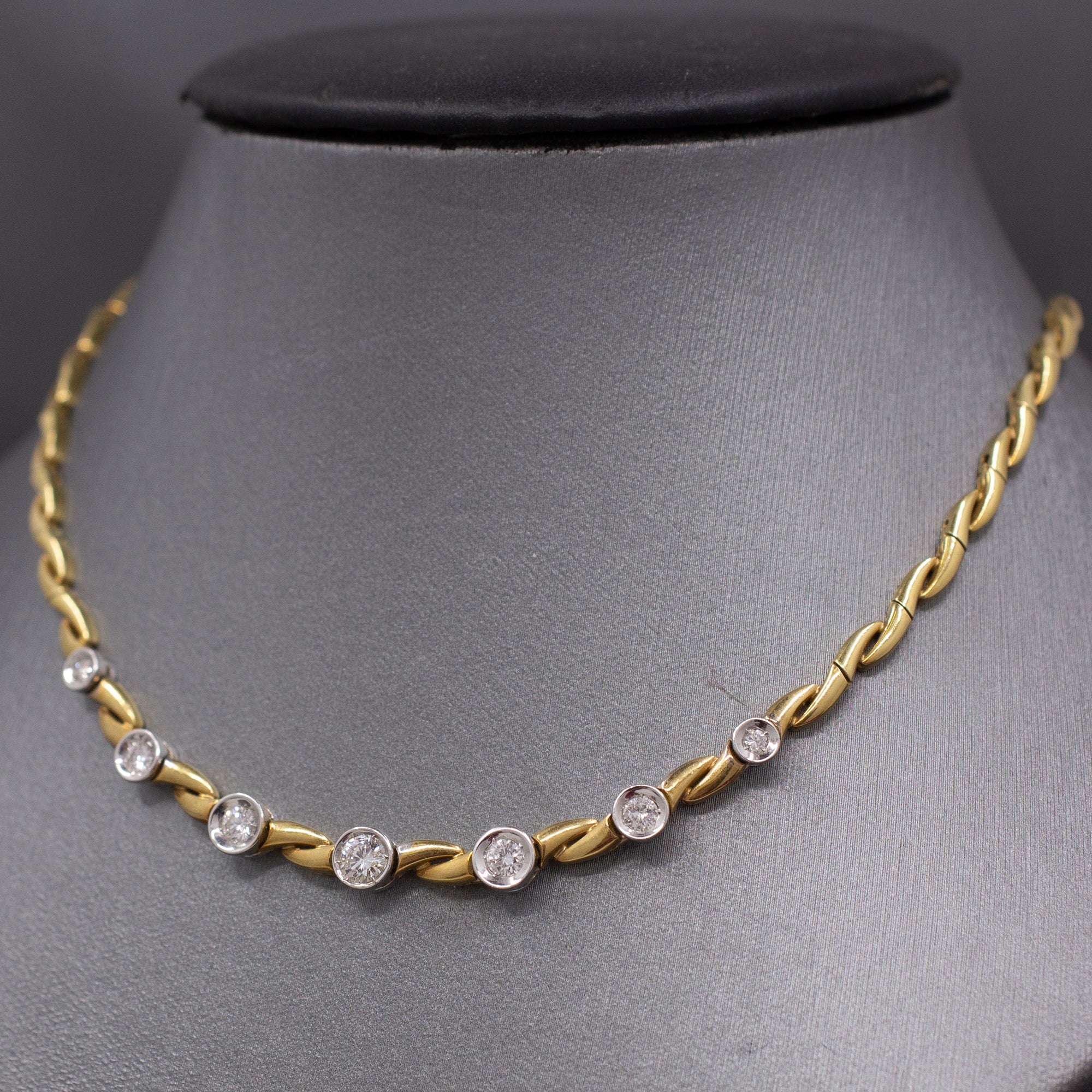 Sexy Bezel Set Diamond Necklace in 18k Yellow and White Gold 17"