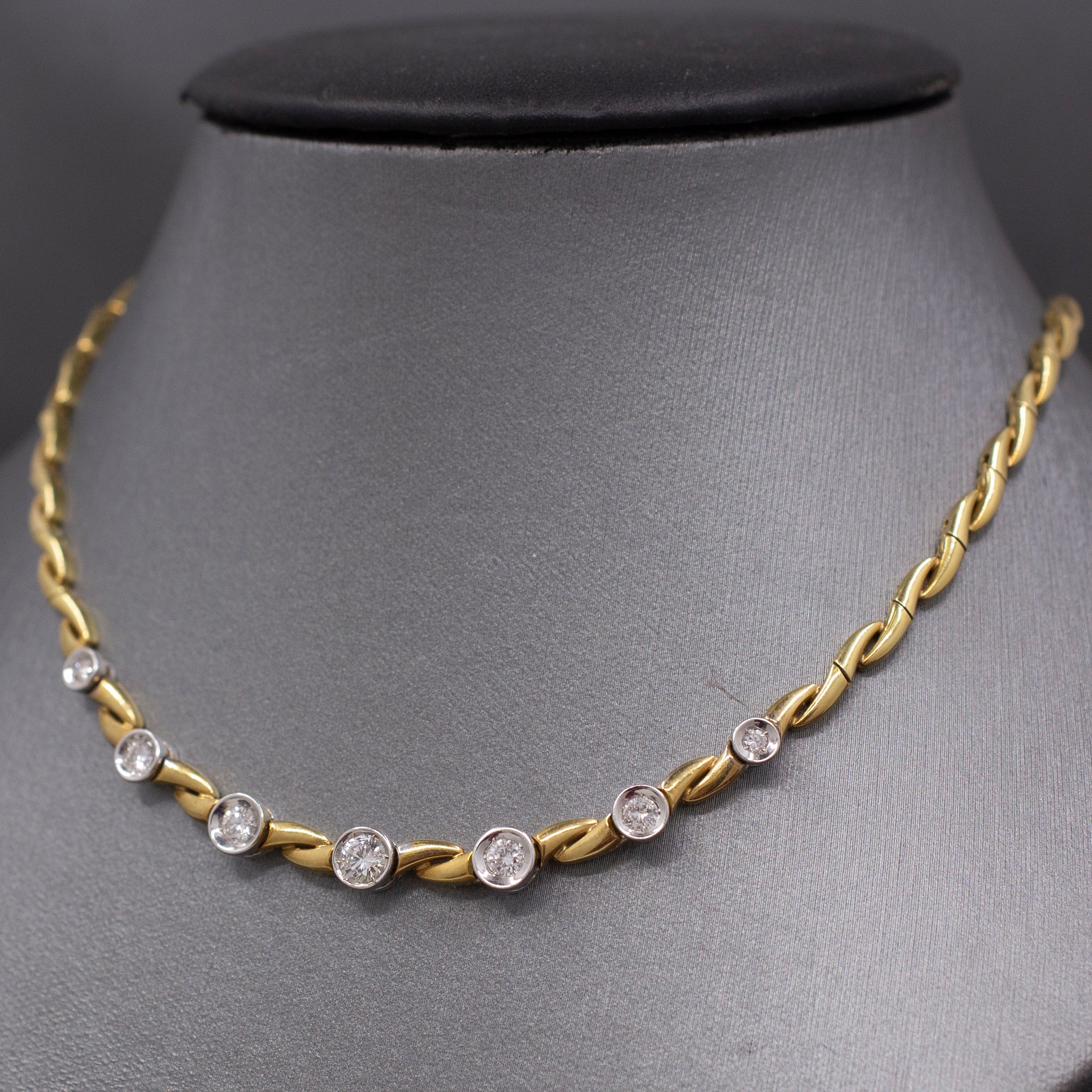 Sexy Bezel Set Diamond Necklace in 18k Yellow and White Gold 17"