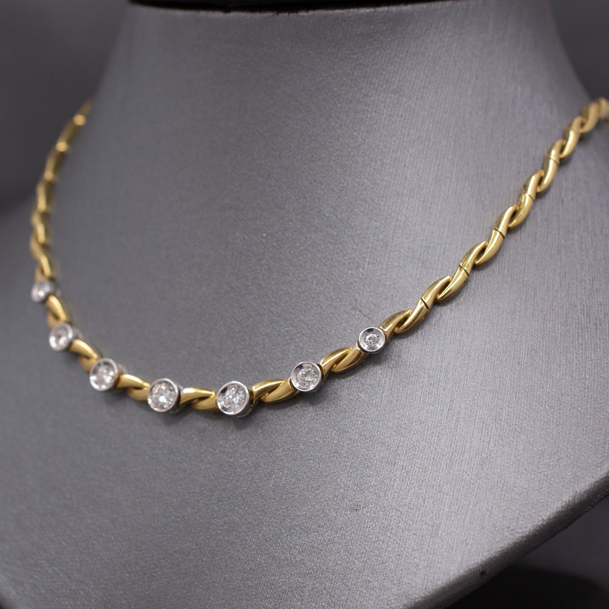 Sexy Bezel Set Diamond Necklace in 18k Yellow and White Gold 17"