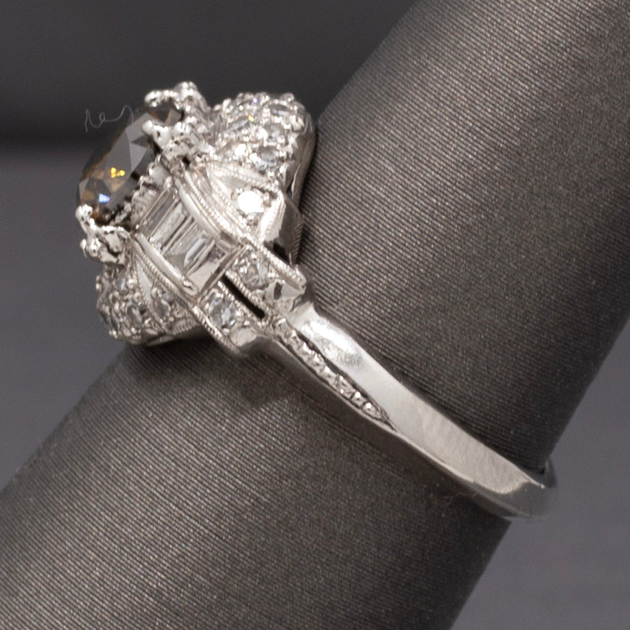 Exquisite Fancy Brown Diamond Art Deco Engagement Ring in Platinum
