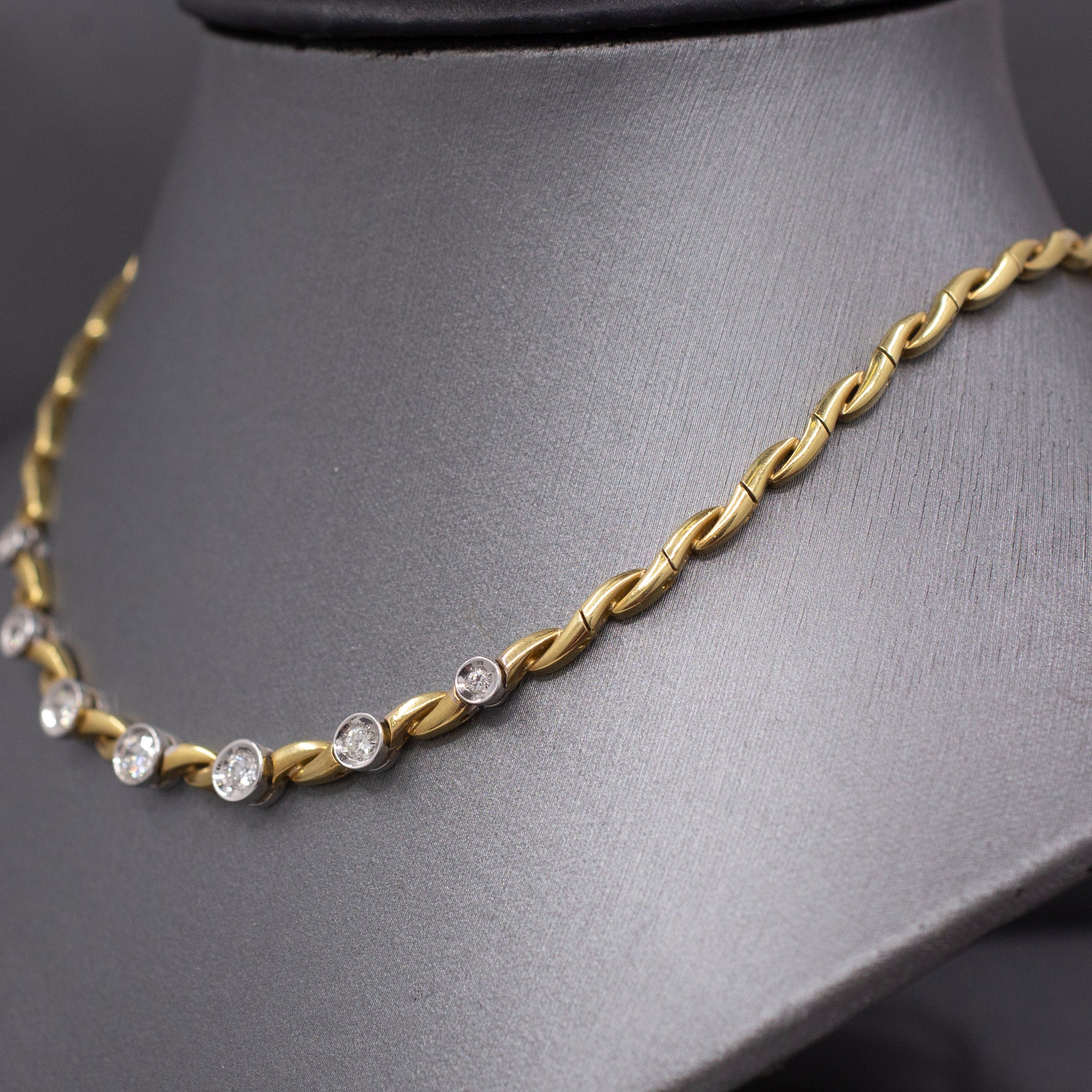 Sexy Bezel Set Diamond Necklace in 18k Yellow and White Gold 17"