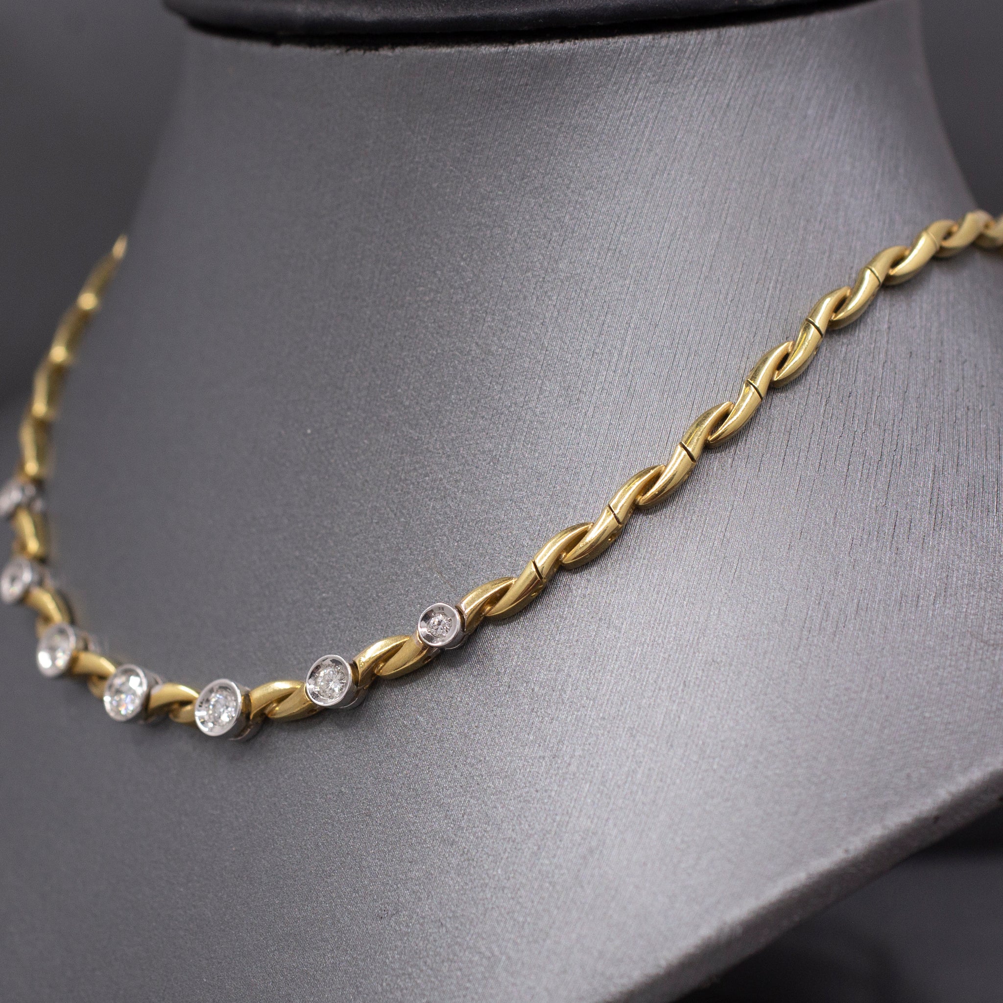 Sexy Bezel Set Diamond Necklace in 18k Yellow and White Gold 17"