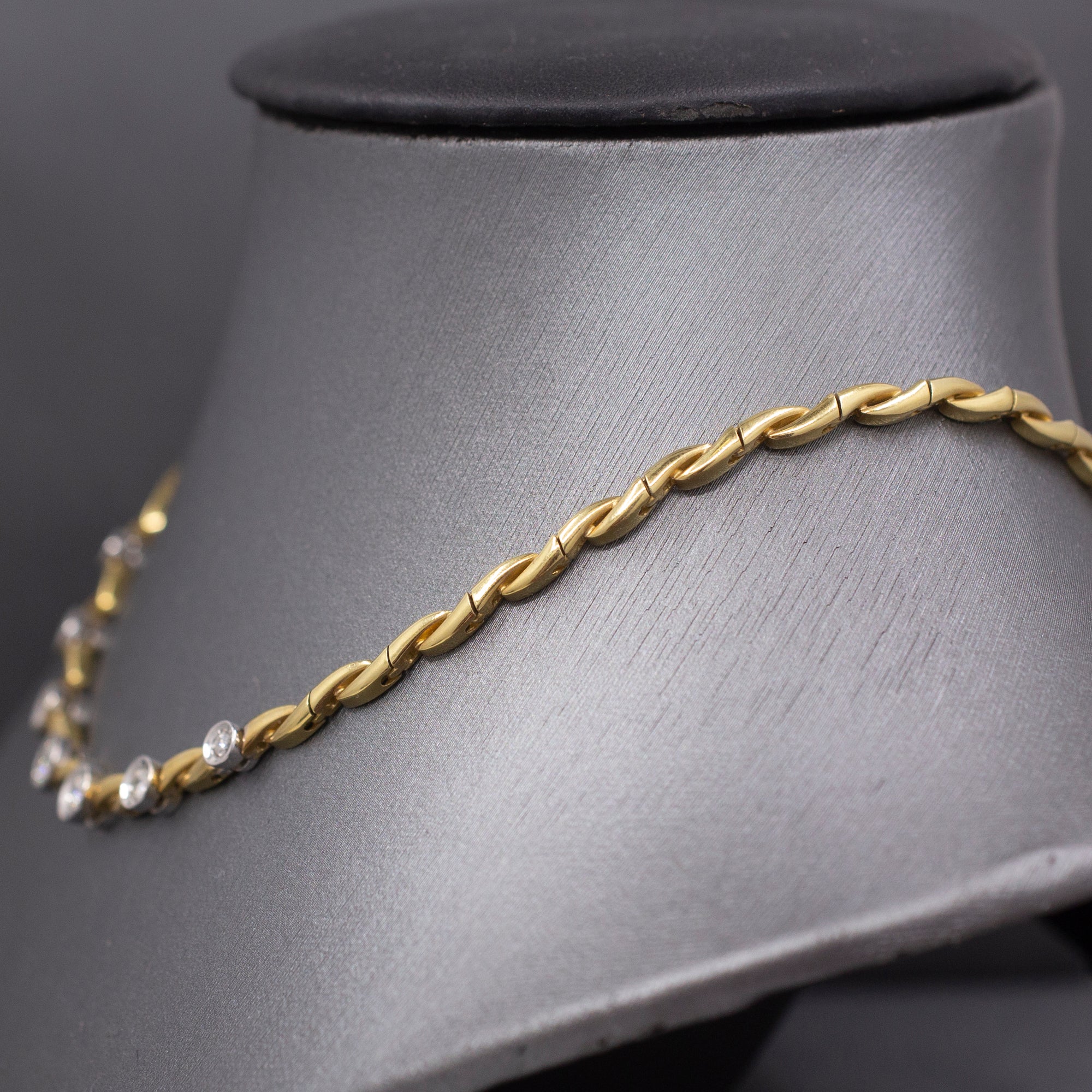 Sexy Bezel Set Diamond Necklace in 18k Yellow and White Gold 17"