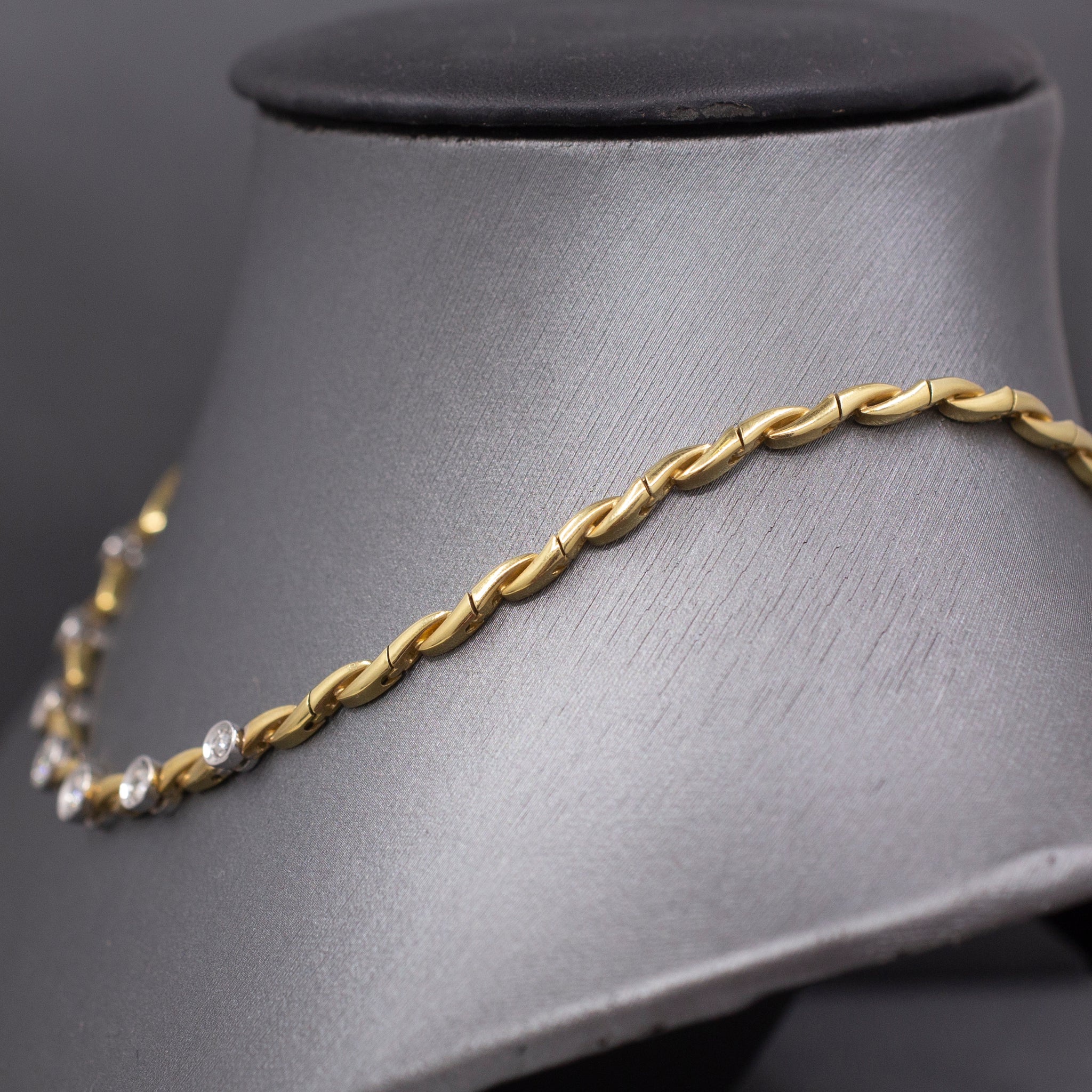 Sexy Bezel Set Diamond Necklace in 18k Yellow and White Gold 17"