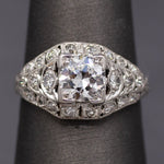 Late Art Deco Old European Cut Diamond Engagement Ring in Platinum