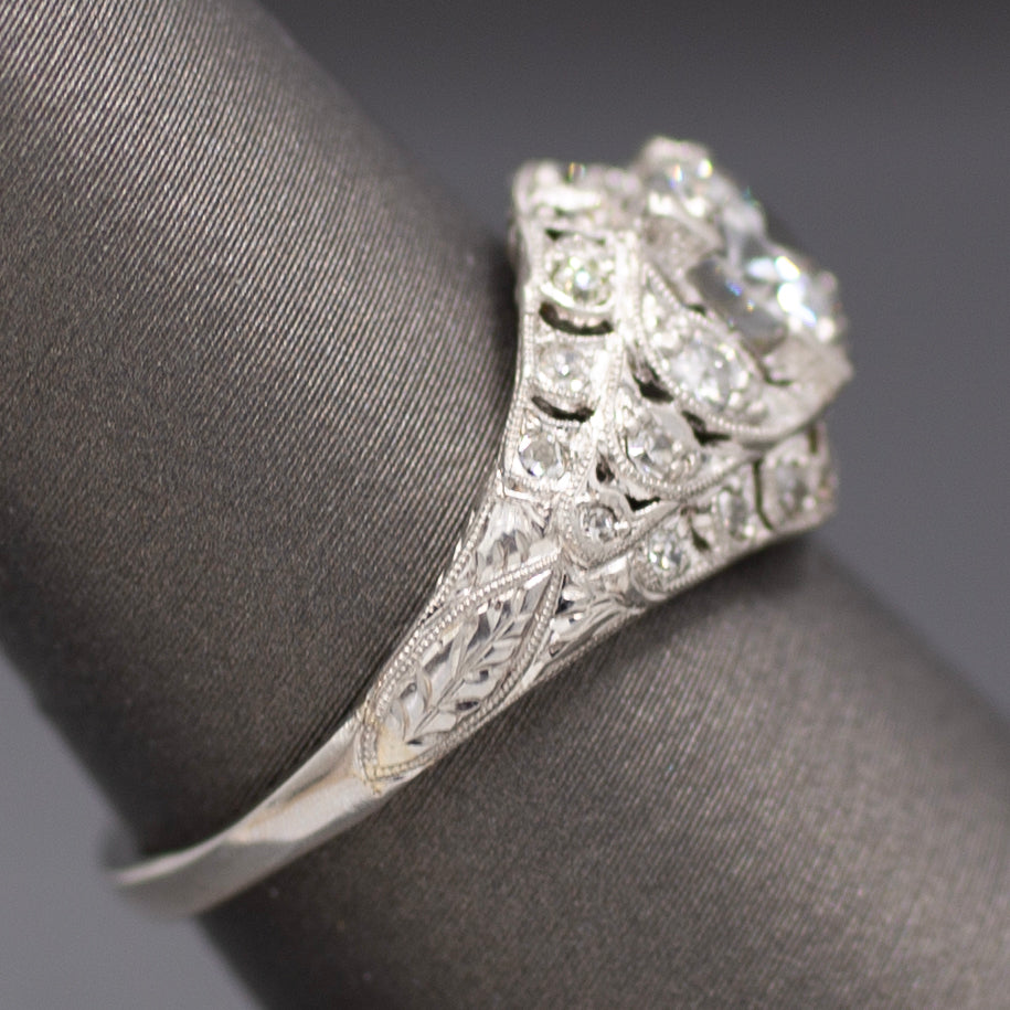 Late Art Deco Old European Cut Diamond Engagement Ring in Platinum