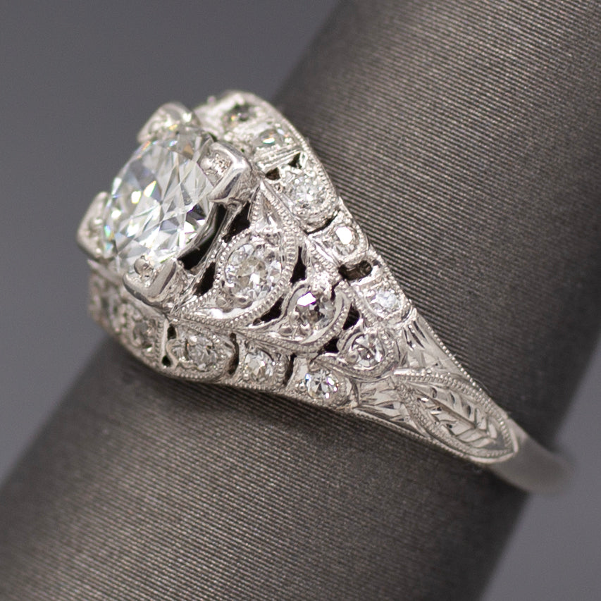 Late Art Deco Old European Cut Diamond Engagement Ring in Platinum