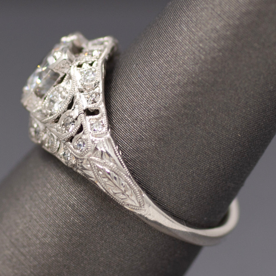 Late Art Deco Old European Cut Diamond Engagement Ring in Platinum