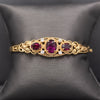 Rhodolite Garnet and Diamond Filigree Bangle Bracelet in 14k Yellow Gold Size Small