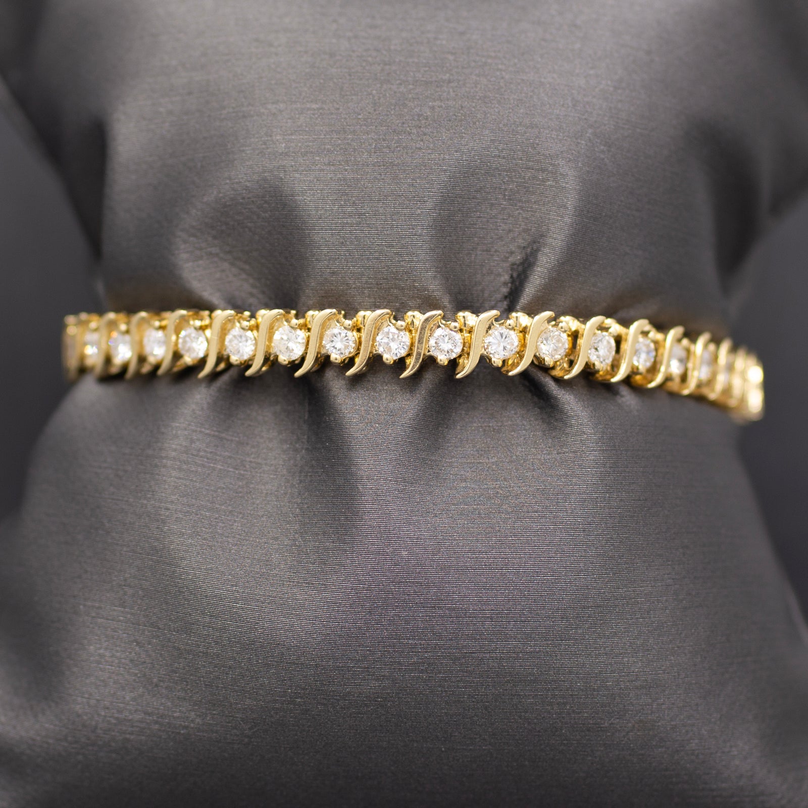 Classic Vintage S Curve Diamond Tennis Bracelet in 14k Yellow Gold 3.80cttw
