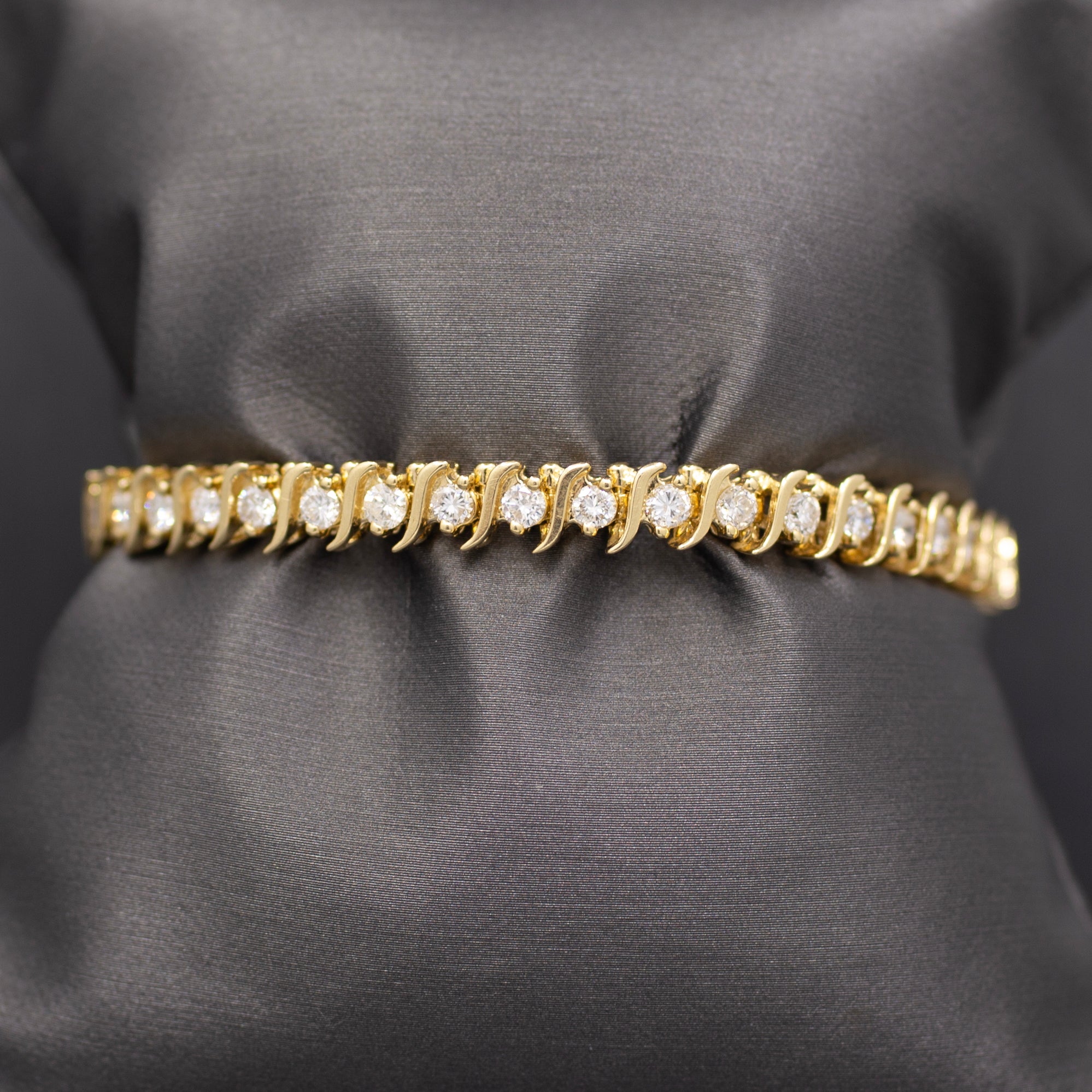 Classic Vintage S Curve Diamond Tennis Bracelet in 14k Yellow Gold 3.80cttw
